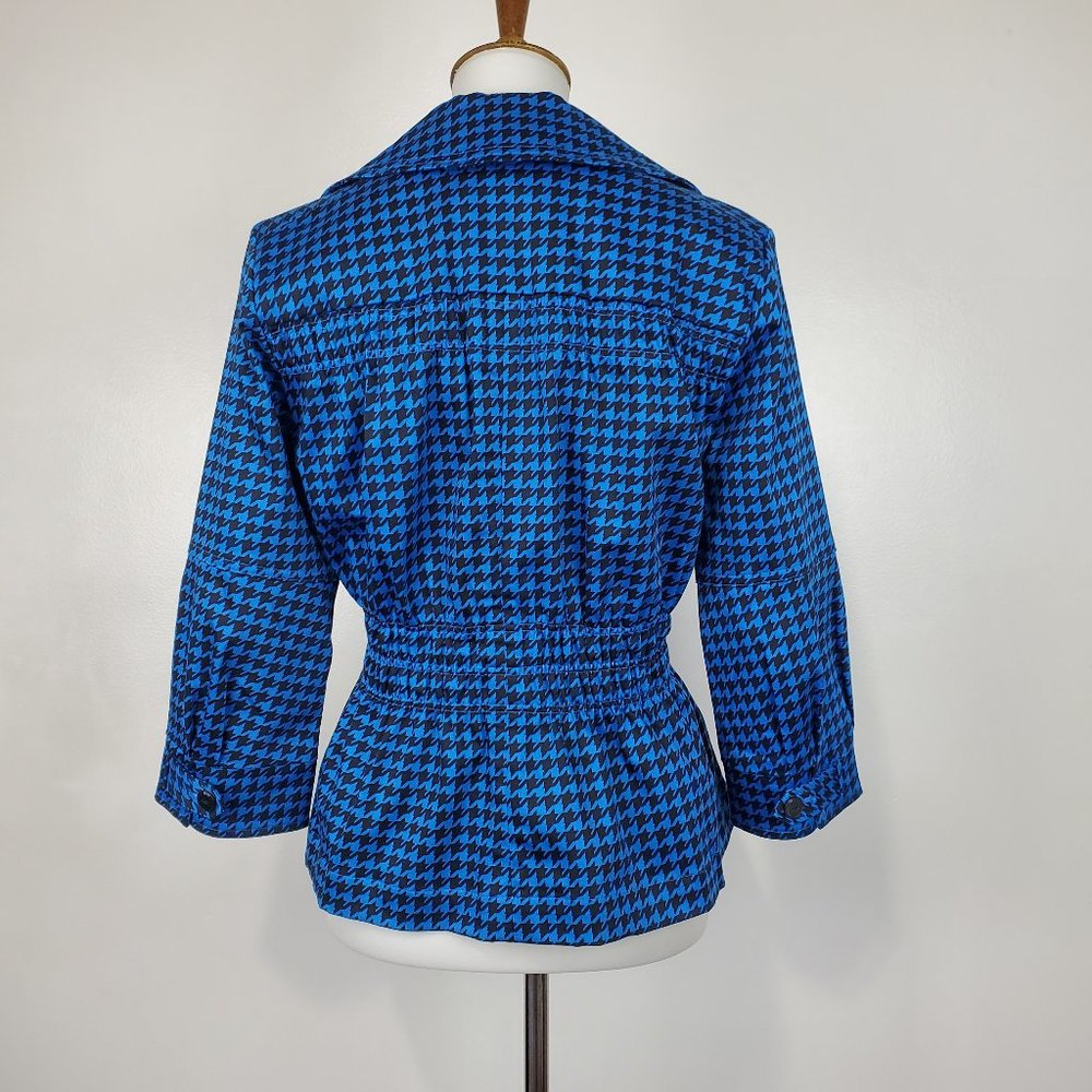 Joan Rivers Blue Black Houndstooth Button Front Blazer With Shirring Detail S - Picture 8 of 14